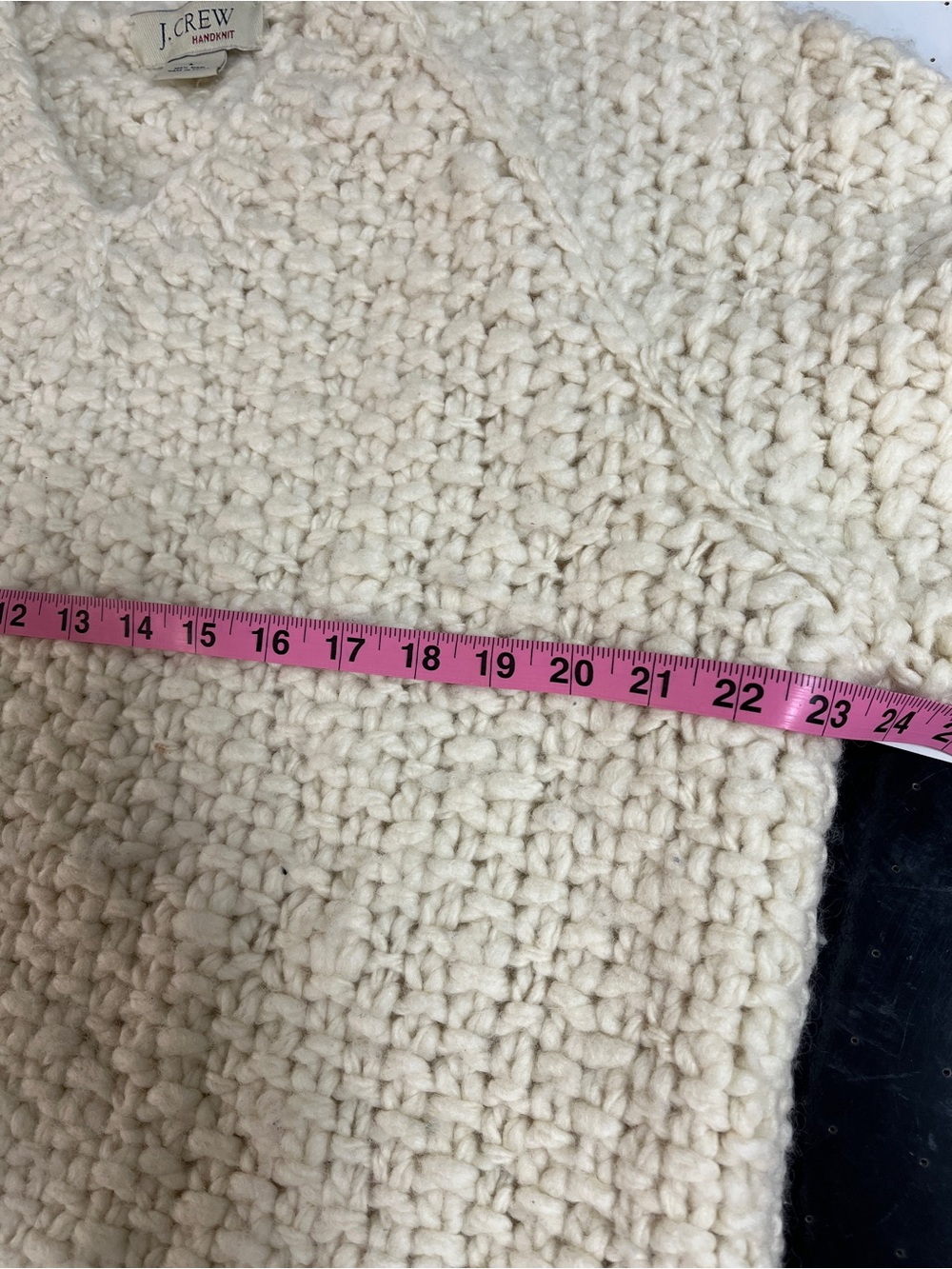 J. Crew Cream Chunky V-Neck 100% wool handKnit Sweater vintage old fisherman L - Picture 6 of 8